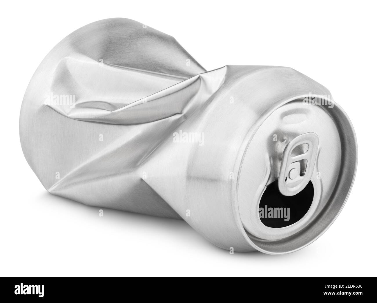 Crumpled empty blank soda or beer 330 ml can garbage isolated on white background with clipping path Stock Photo