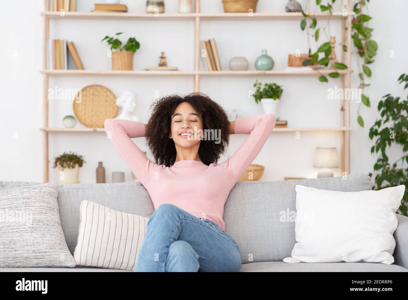 Finally, one at home, cleanliness in apartment and human emotions Stock Photo