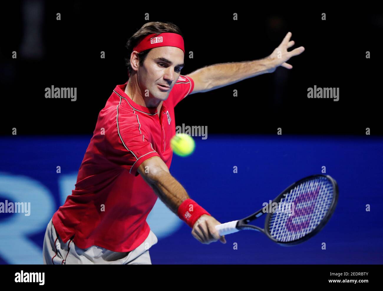 Tennis - ATP 500 - Swiss Indoors Basel - St. Jakobshalle, Basel,  Switzerland - October 26, 2019 Switzerland's Roger Federer in action during  his semi final match against Greece's Stefanos Tsitsipas REUTERS/Arnd  Wiegmann Stock Photo - Alamy