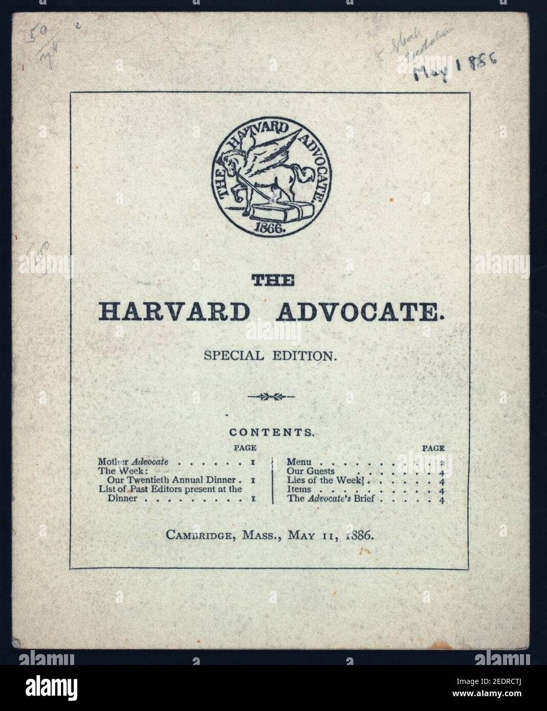 THE TWENTIETH ANNUAL DINNER (held by) THE HARVARD ADVOCATE (at