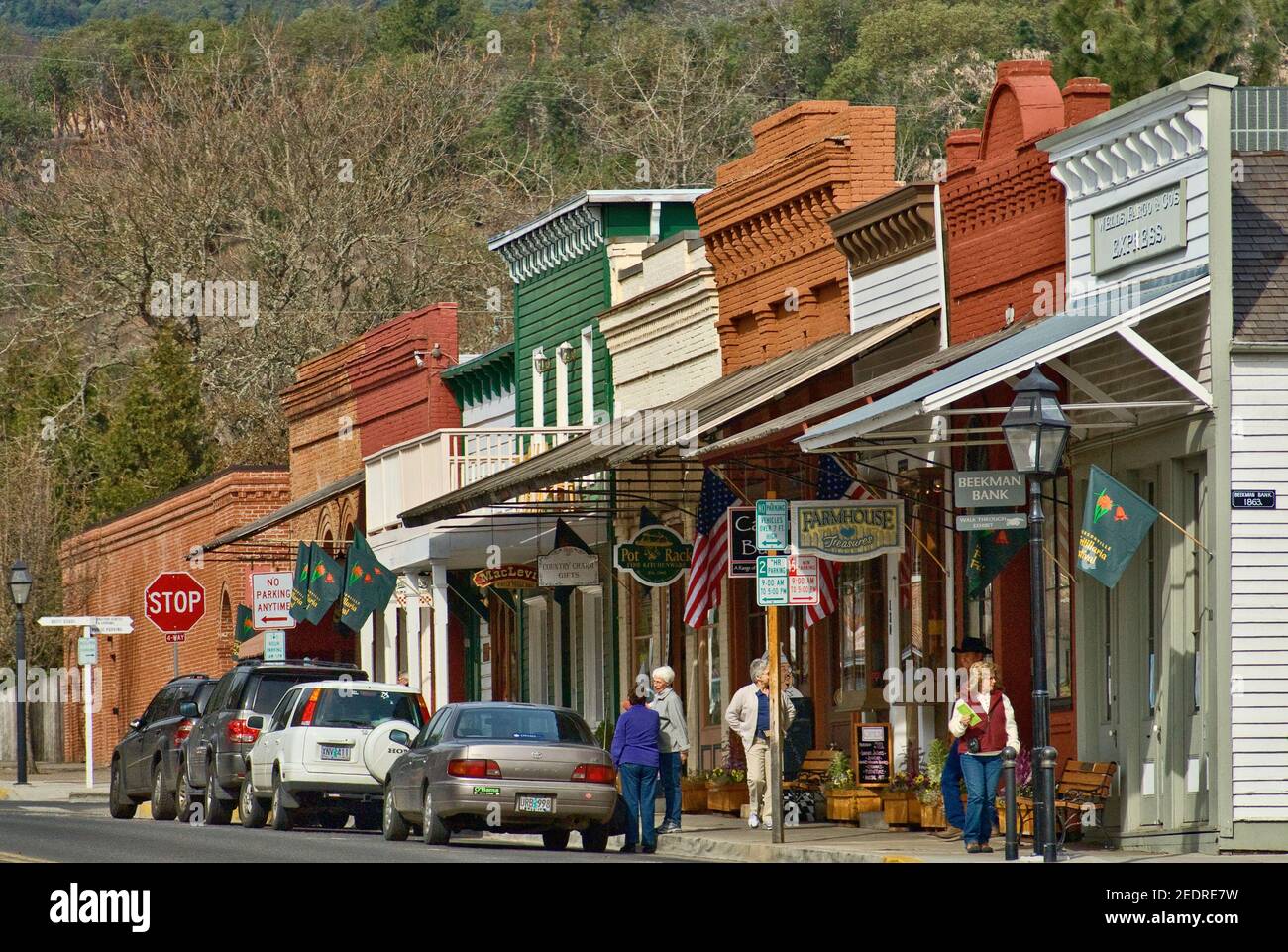 Historic buildings at California Street in Jacksonville, Oregon, USA