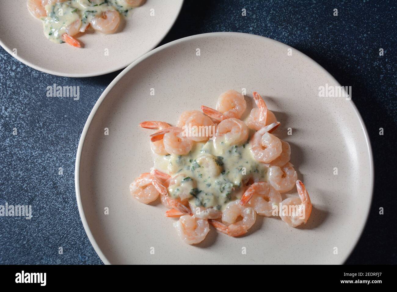 Creamy Garlic Shrimp With Parmesan Stock Photo - Alamy