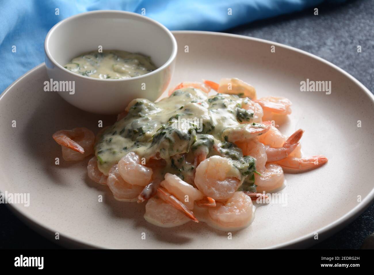 Creamy Garlic Shrimp With Parmesan Stock Photo - Alamy