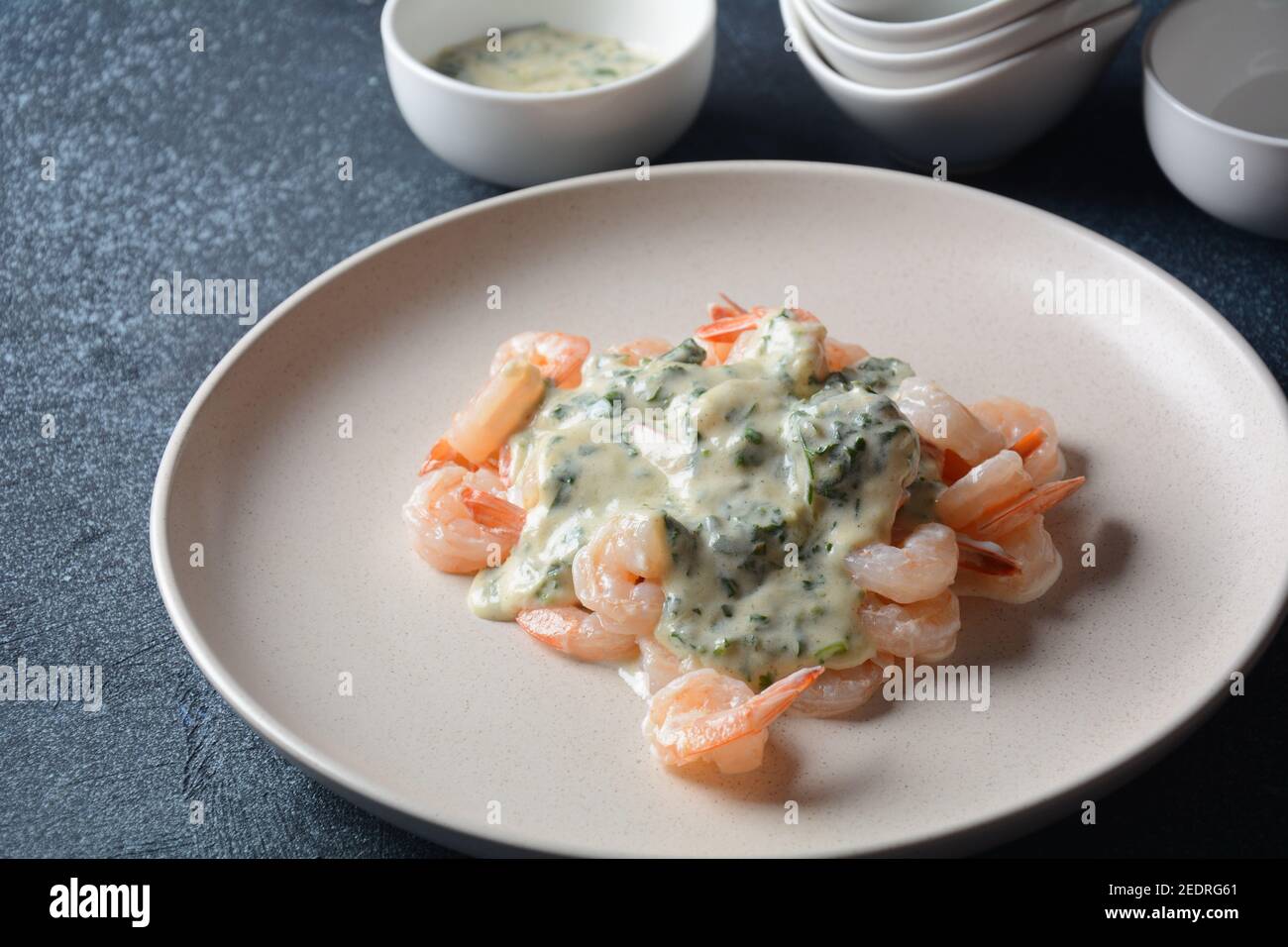 Creamy Garlic Shrimp With Parmesan Stock Photo - Alamy