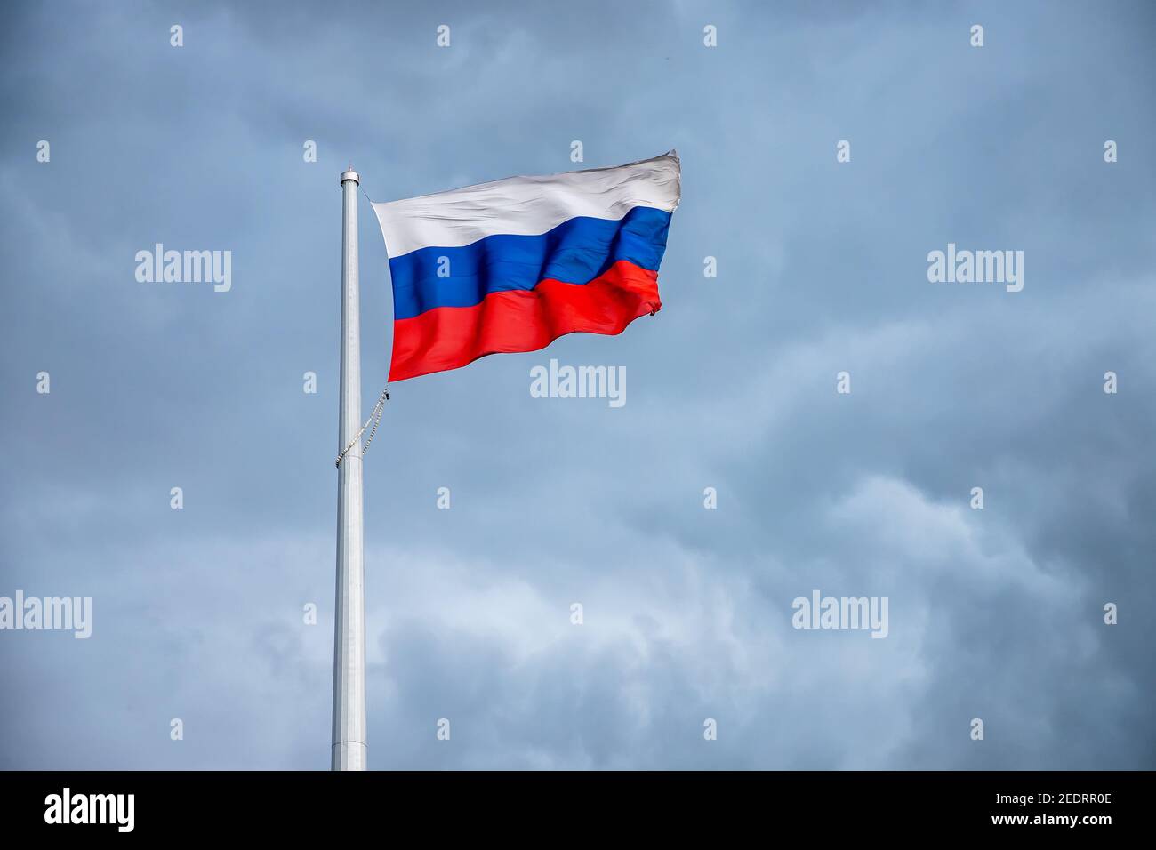 Russia flag waving cloudy sky background