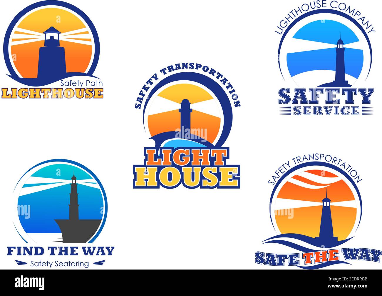 Lighthouse icons for safety seafaring company. Vector nautical or