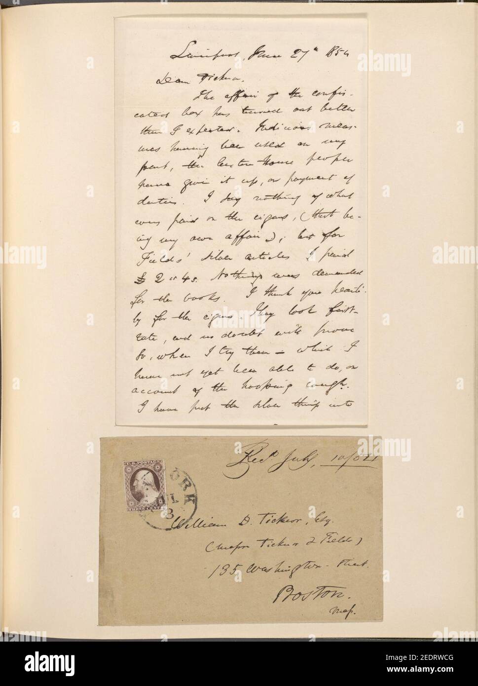 Ticknor, (William D.), ALS to. Jun. 27, 1854 Stock Photo Alamy