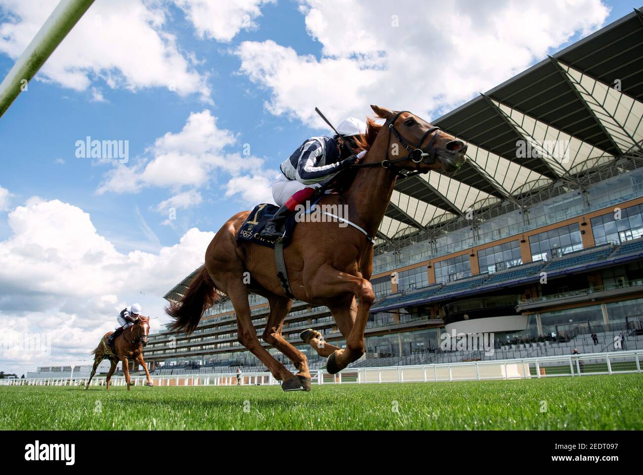 Horse Racing - Royal Ascot - Ascot Racecourse, Ascot, Britain - June 20, 2020 Frankie Dettori riding Alpine Star wins the 14:25 Coronation Stakes, as racing resumed behind closed doors after the outbreak of the coronavirus disease (COVID-19) Edward Whitaker/Pool via REUTERS Stock Photo