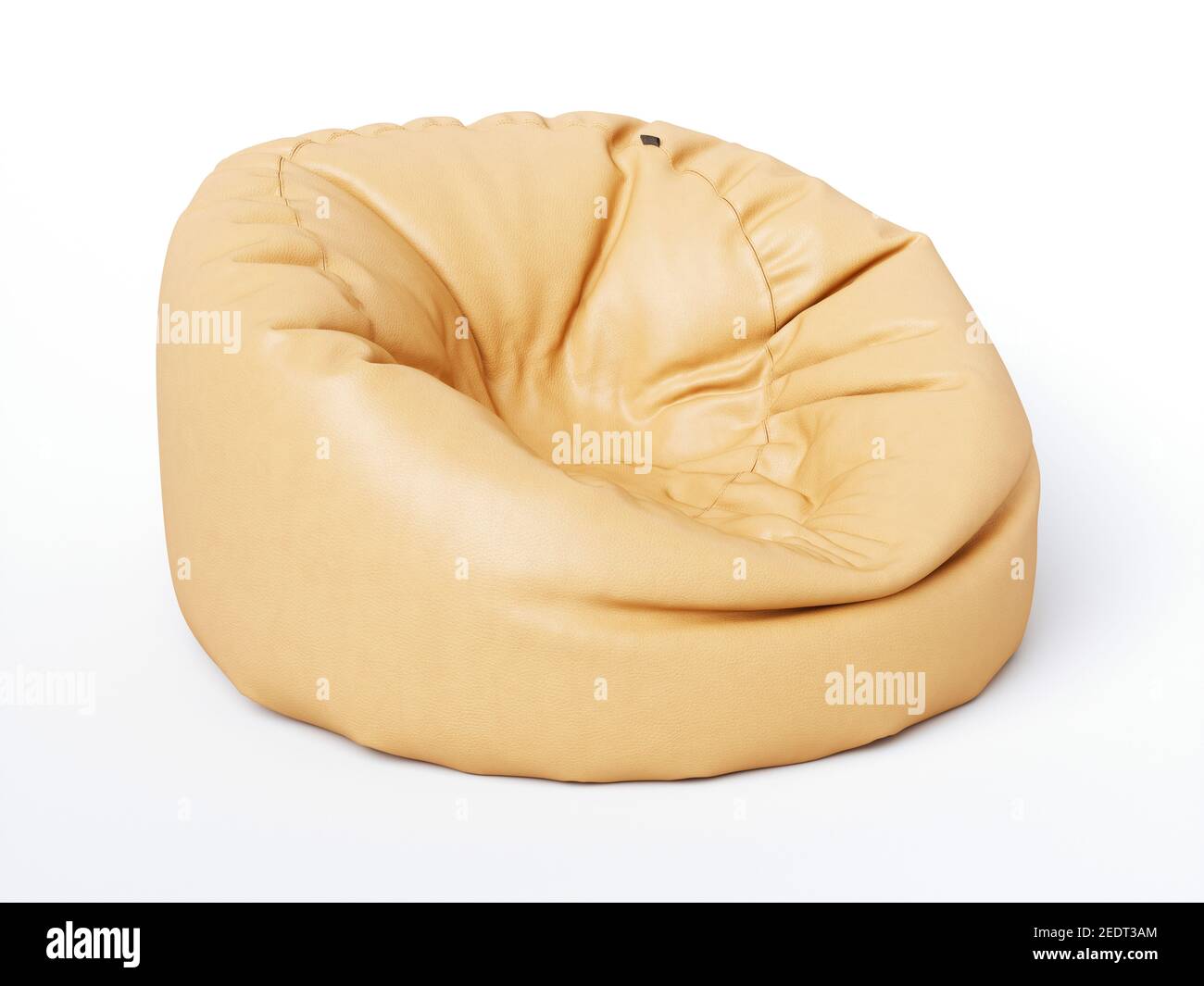 Brown soft leather beanbag closeup isolated on white background. 3d rendering illustration Stock Photo