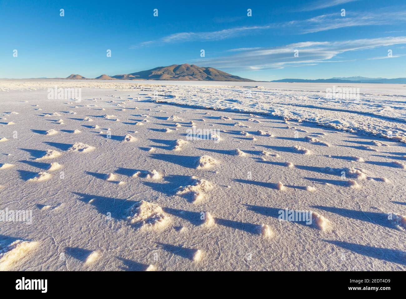 Landscape of the Uyuni Salt Flats at sunrise, Bolivia. Unusual natural