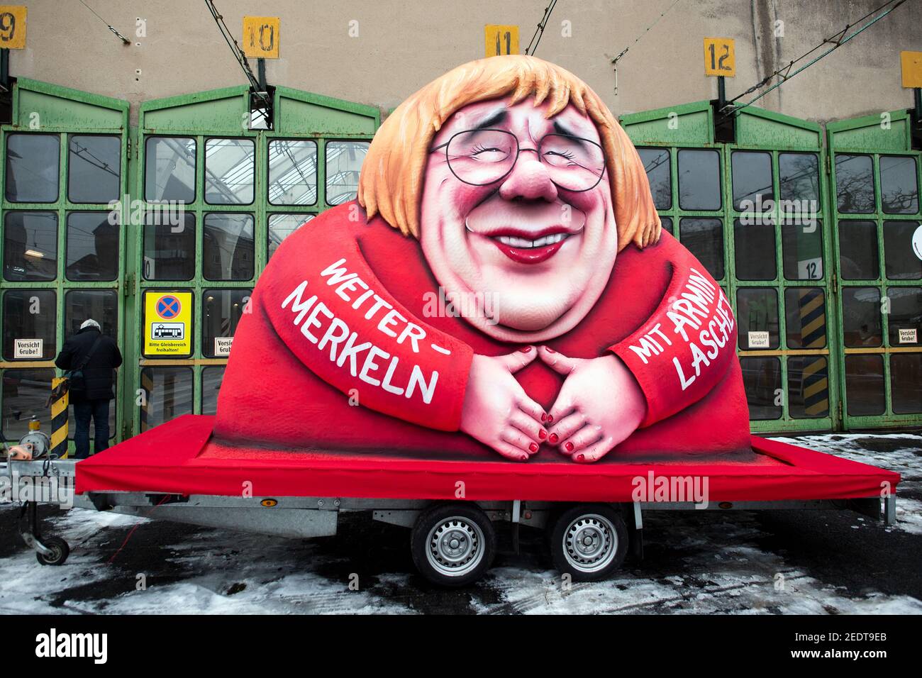 15 February 21 North Rhine Westphalia Duesseldorf A Motto Float On Which A Figure Is Supposed To Represent A Cross Between Armin Laschet Cdu Minister President Of North Rhine Westphalia And Cdu Federal Chairman