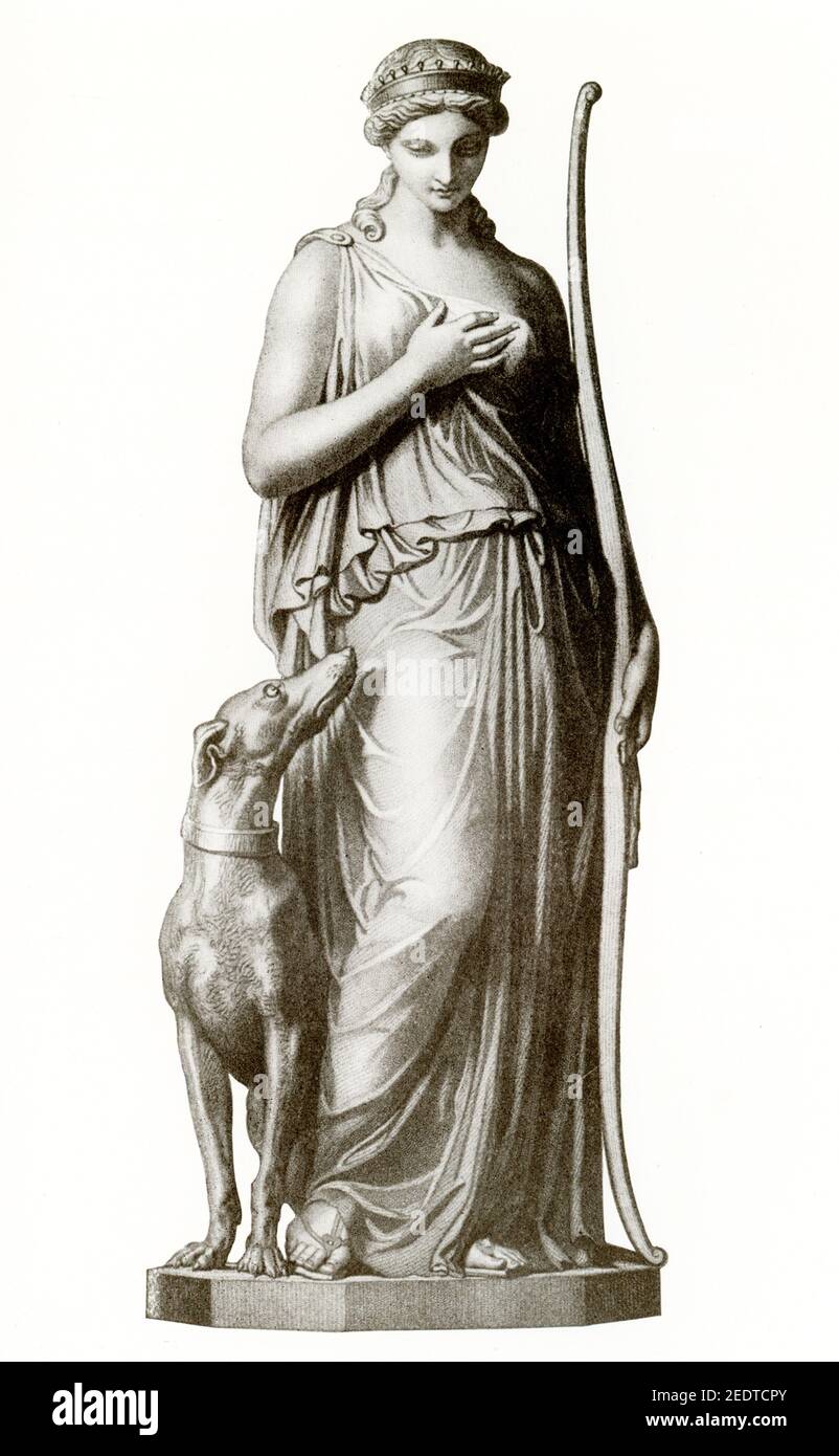 This image is of a statue of Penelope by R J Wyatt that was in the possession of Queen Victoria. According to Greek tradition, Penelope was the wife of Odysseus, king of Ithaca. Oysseus spent 10 years fighting against the Trojans (trojan War said to have been around 1184 B.C.) and then another 10 years trying to get back home. Meanwhile, with many believing Odysseus dead, Penelope had many suitors and she said she would choose whom she would wed as soon as she finished weaving the piece on her loom (pictured here). But, at night, she would unravel the yarns to delay the decision. Richard James Stock Photo