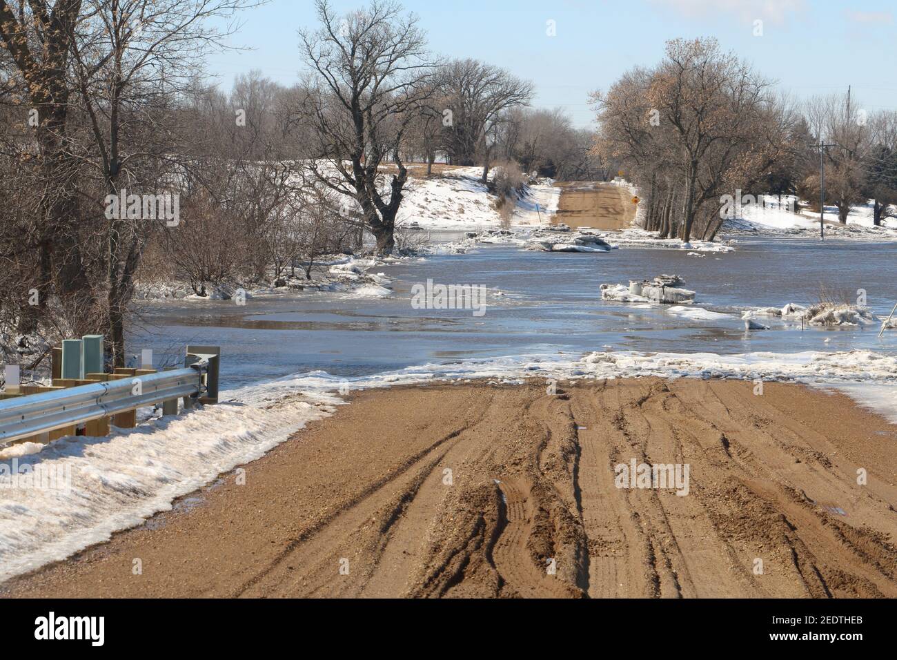 Flooded Road March 15th, 2019 Near Brandon, South Dakota Stock Photo