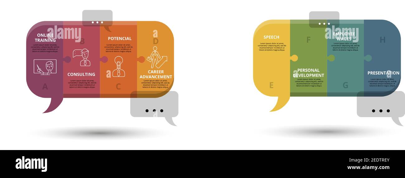Infographic Business Training template. Icons in different colors ...