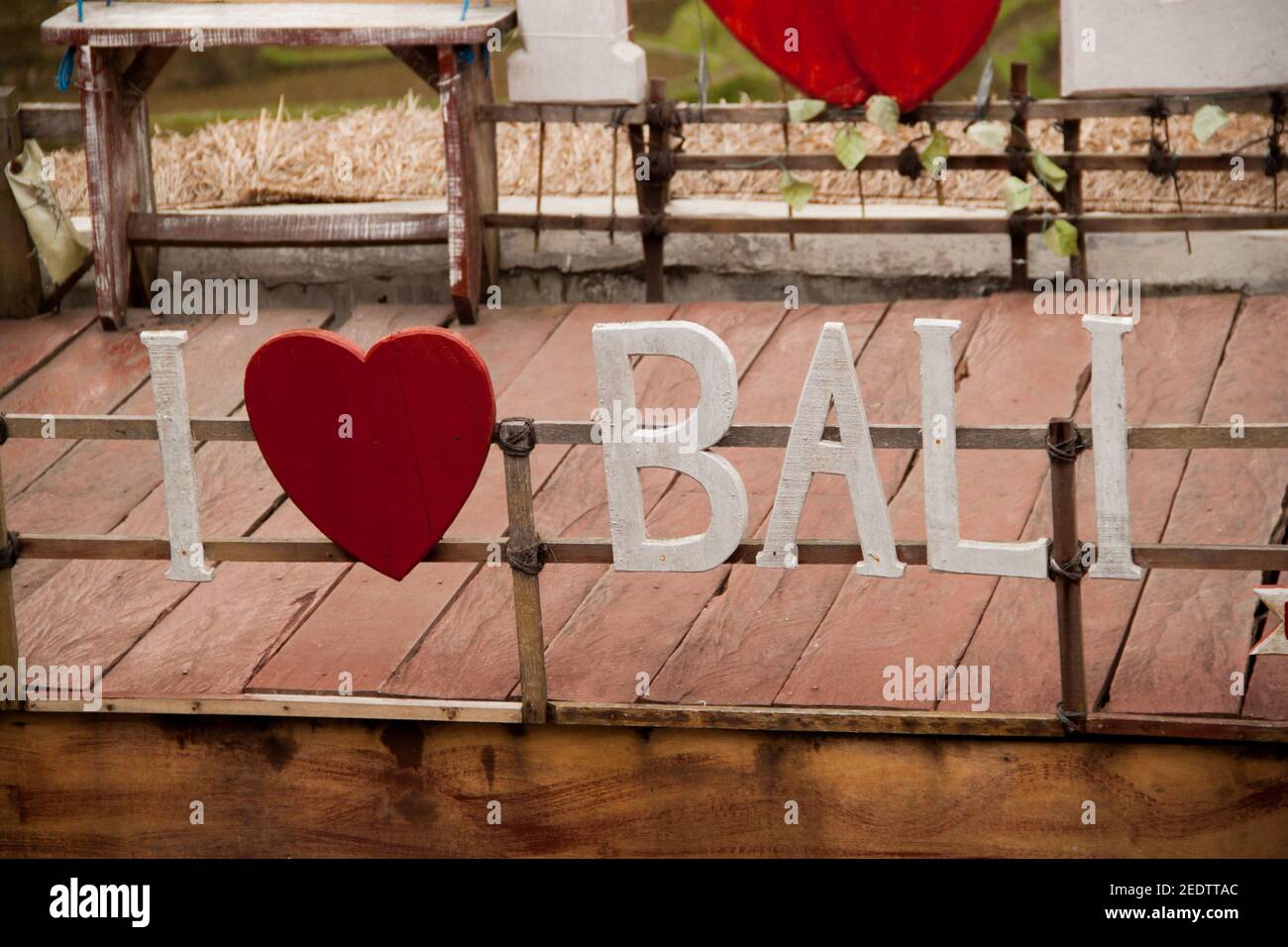 Wooden red and white I Love Bali sign Stock Photo