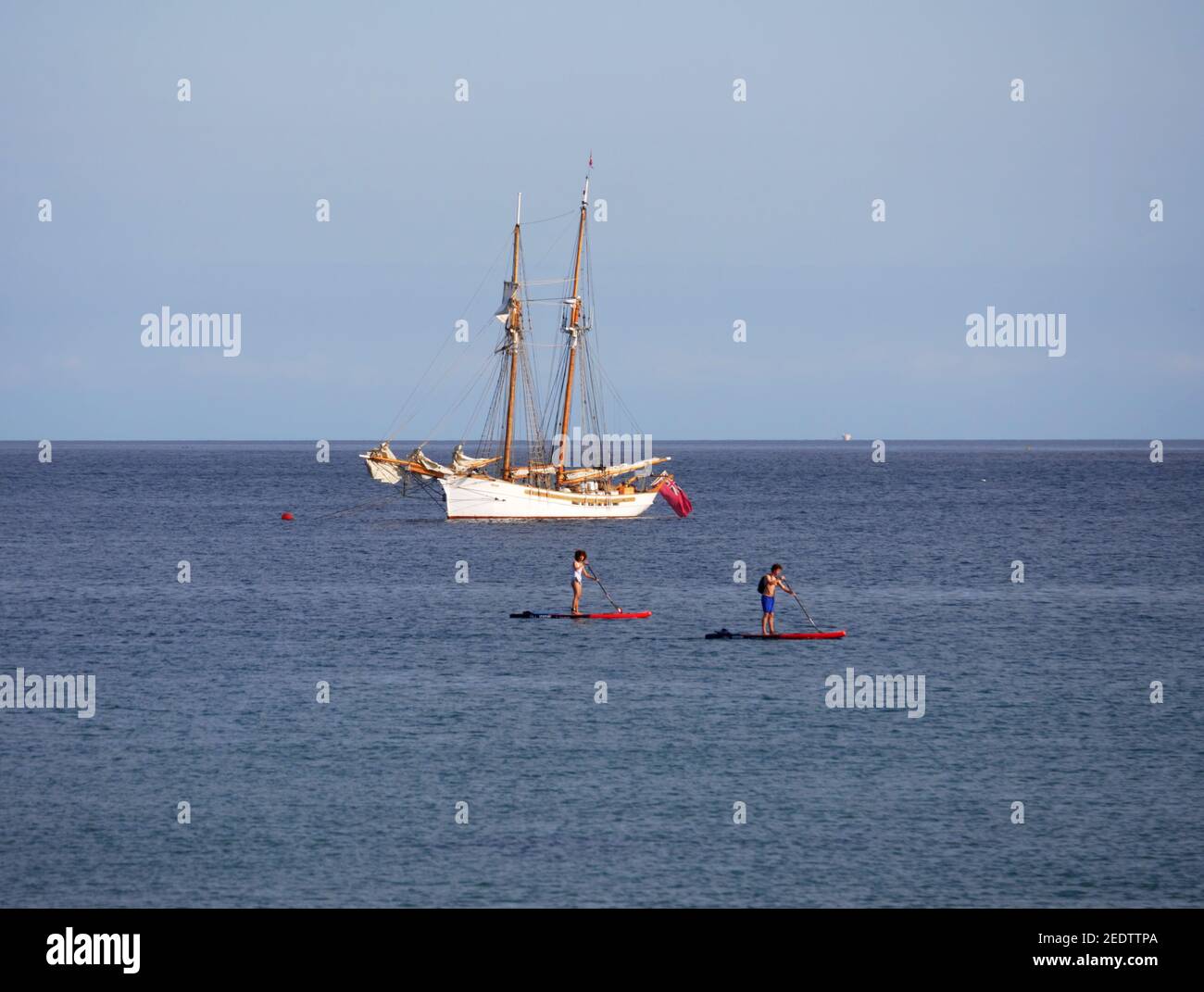 Topsail schooner Anny moored off Charlestown harbour, St Austell, Cornwall. Stock Photo