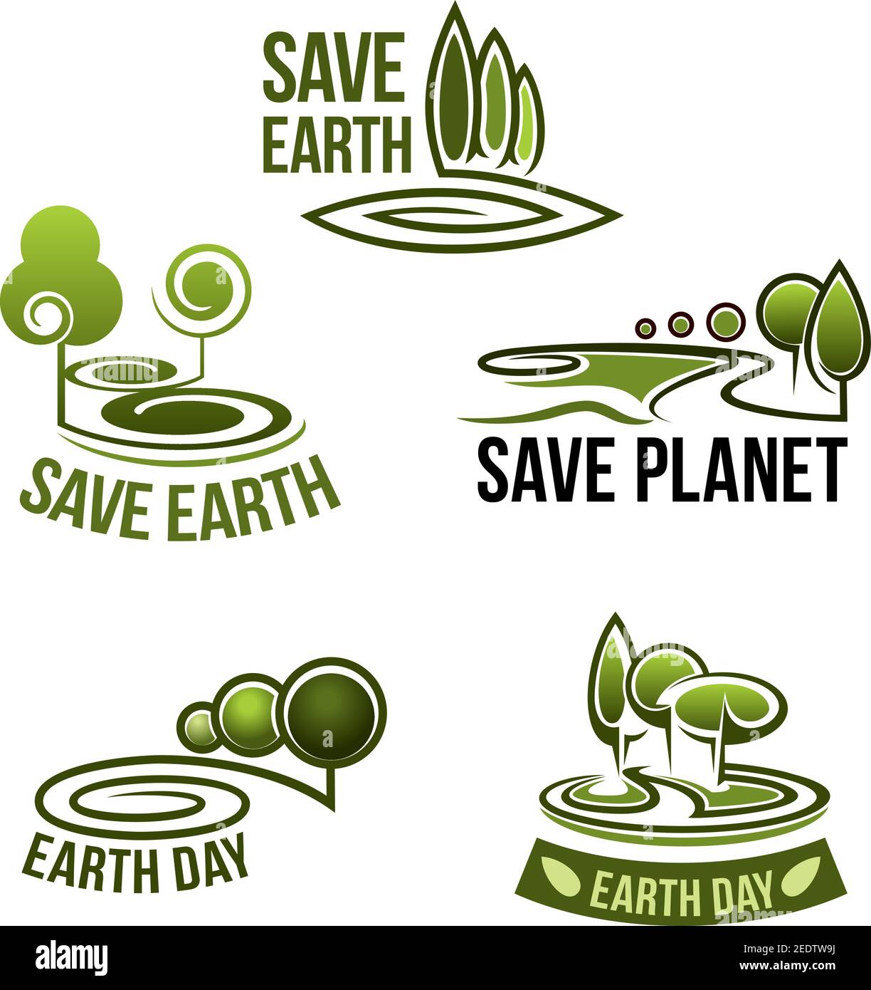 Earth Day vector green icons set with Save Planet concept. Template ...