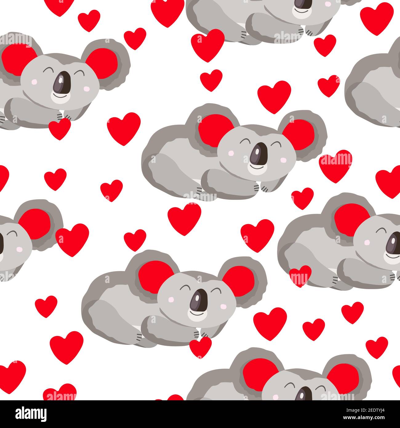 Seamless pattern with cute koala baby and hearts on white background ...