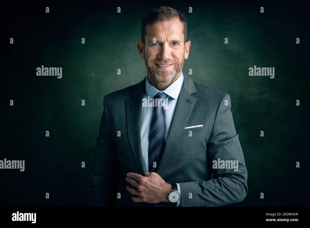 Studio portrait of executive senior businessman wearing suit and tie ...
