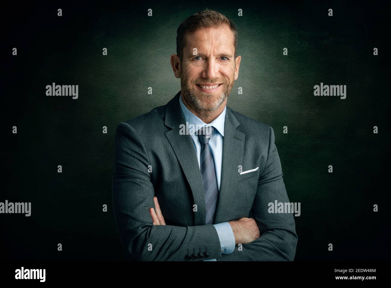 Studio portrait of executive senior businessman wearing suit and tie ...