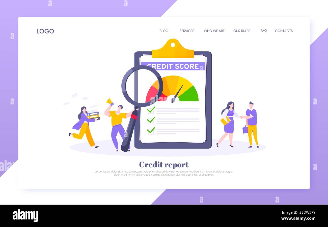 Credit score report with arrow gauge speedometer indicator with color