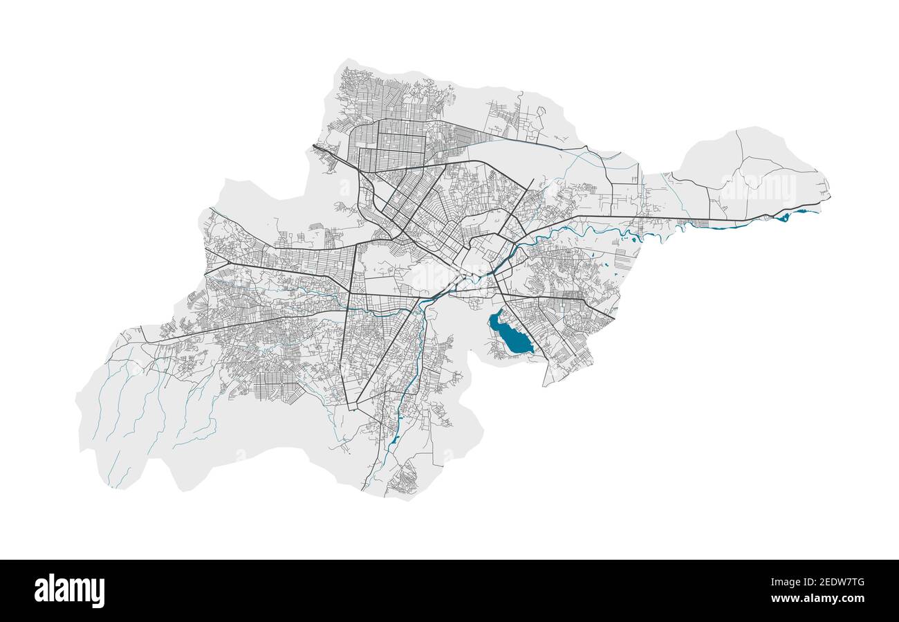 Kabul map. Detailed map of Kabul city administrative area. Cityscape panorama. Royalty free vector illustration. Outline map with highways, streets, r Stock Vector