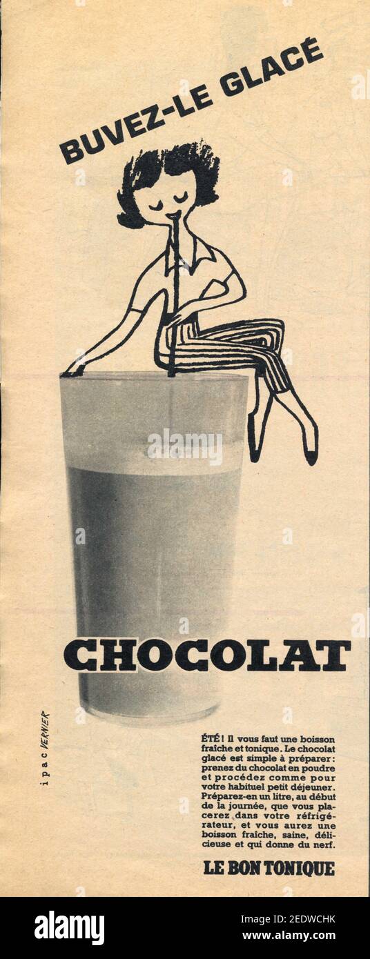 Publicité ancienne CHOCOLAT BUVEZ-LE GLACÉ.1960. Stock Photo
