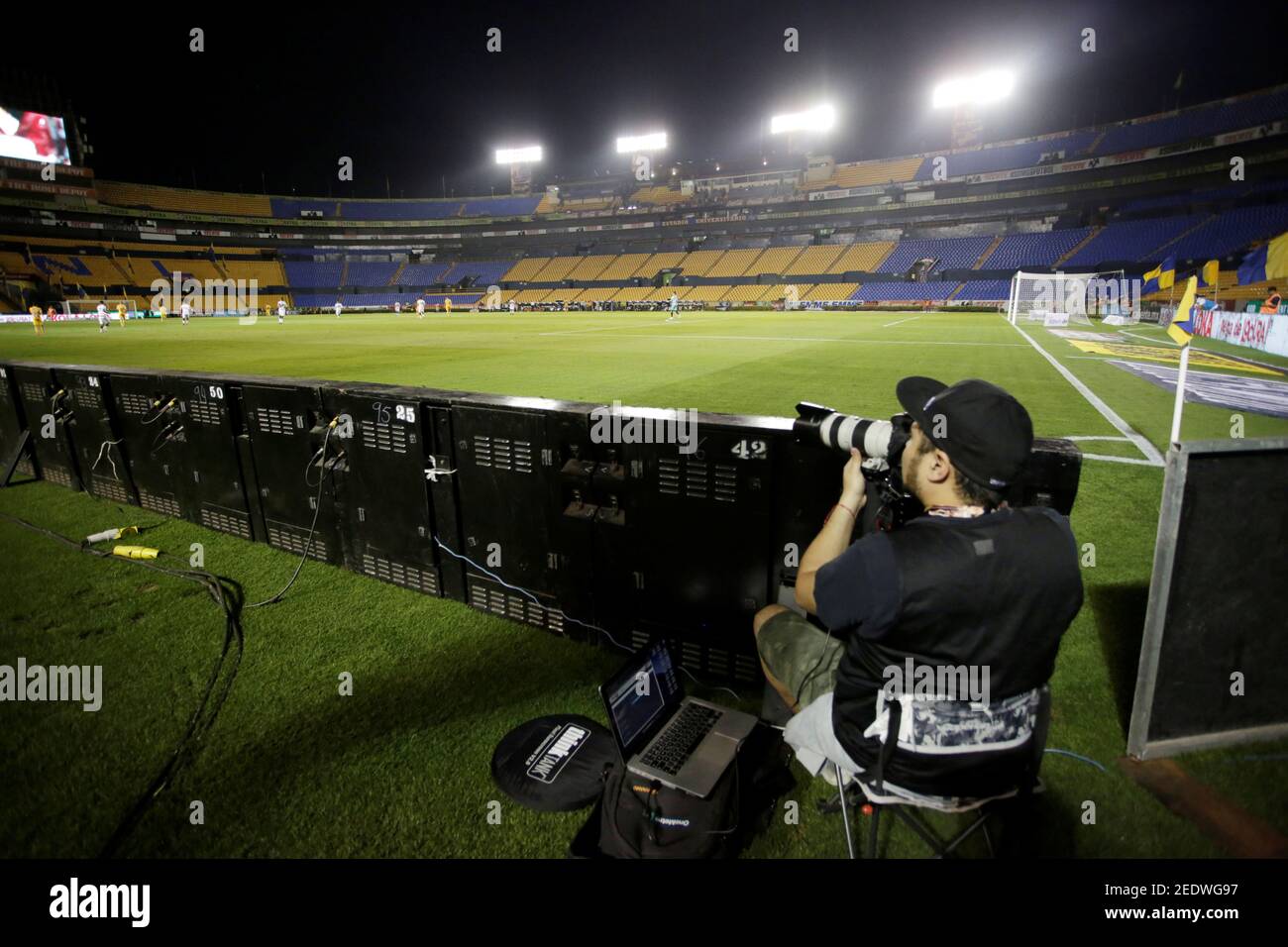 Soccer Football Liga Mx Tigres Uanl V Juarez Fc Universitario Stadium Monterrey Mexico March 14 2020 Media During The Game Played Behind Closed Doors As The Number Of Coronavirus