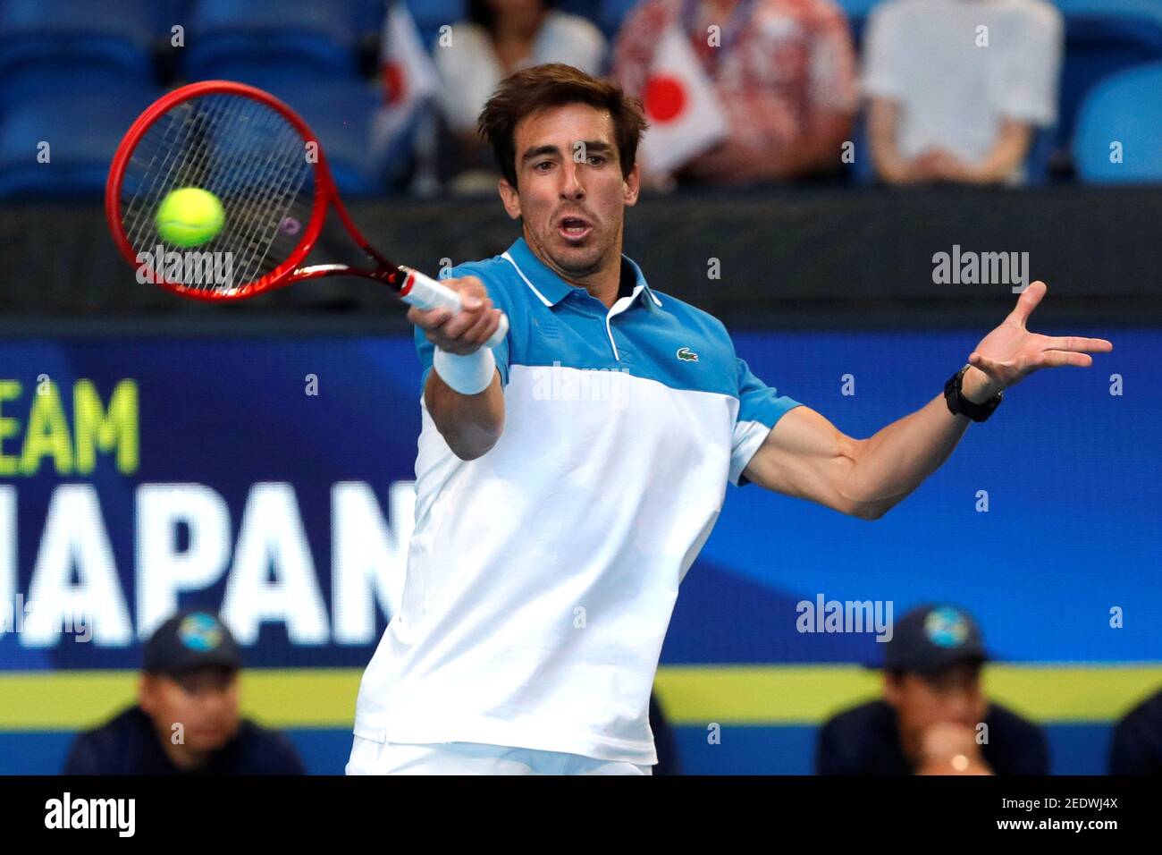 Tennis - ATP Cup - RAC Arena, Perth, Australia - January 4, 2020 Uruguay's  Pablo Cuevas in action with Ariel Behar during their Group B doubles match  against Japan's Toshihide Matsui in