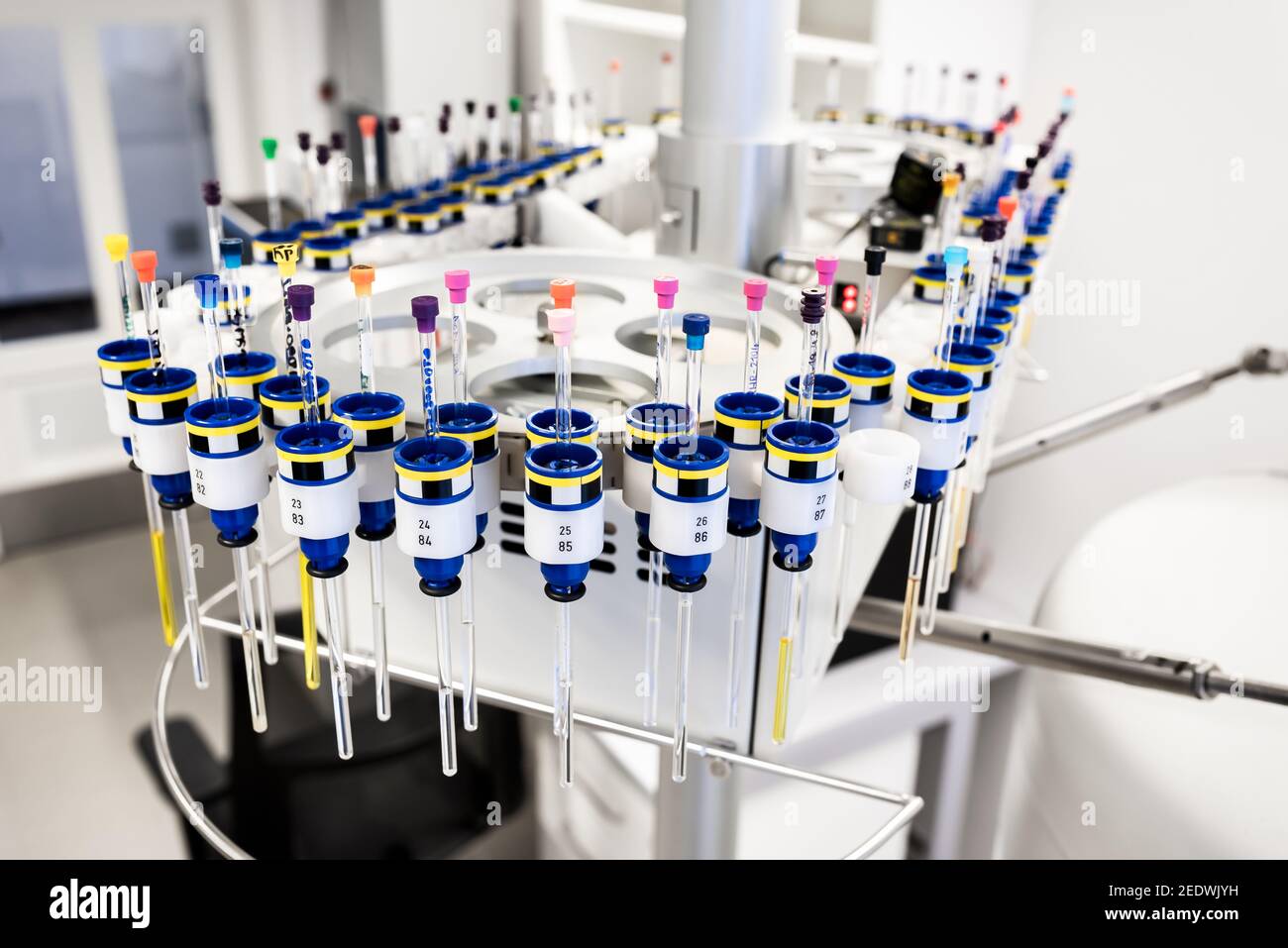 Autosampler of NMR spectrometer loaded with samples for analysis