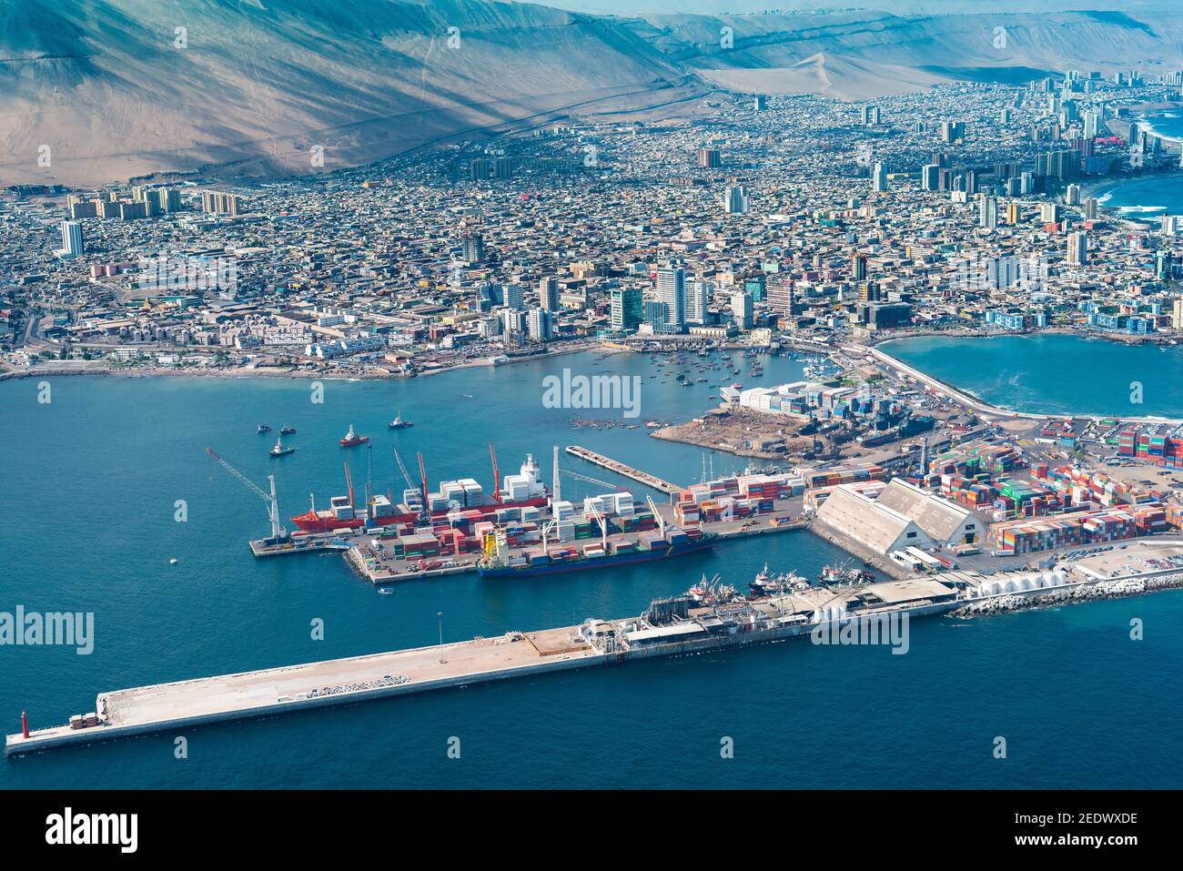 Iquique, Tarapaca Region; Chile Aerial view of the port city of