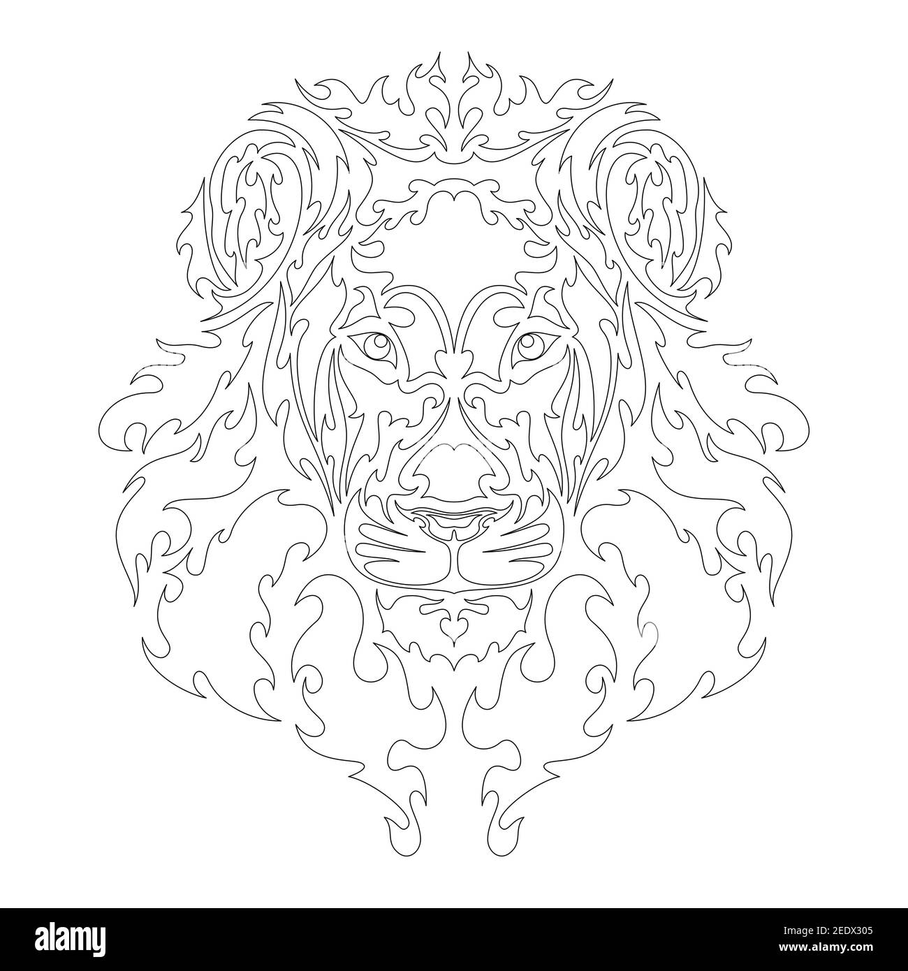 Hand drawn abstract portrait of a lion. Vector stylized illustration for tattoo, logo, wall decor, T-shirt print design or outwear. This drawing would Stock Vector