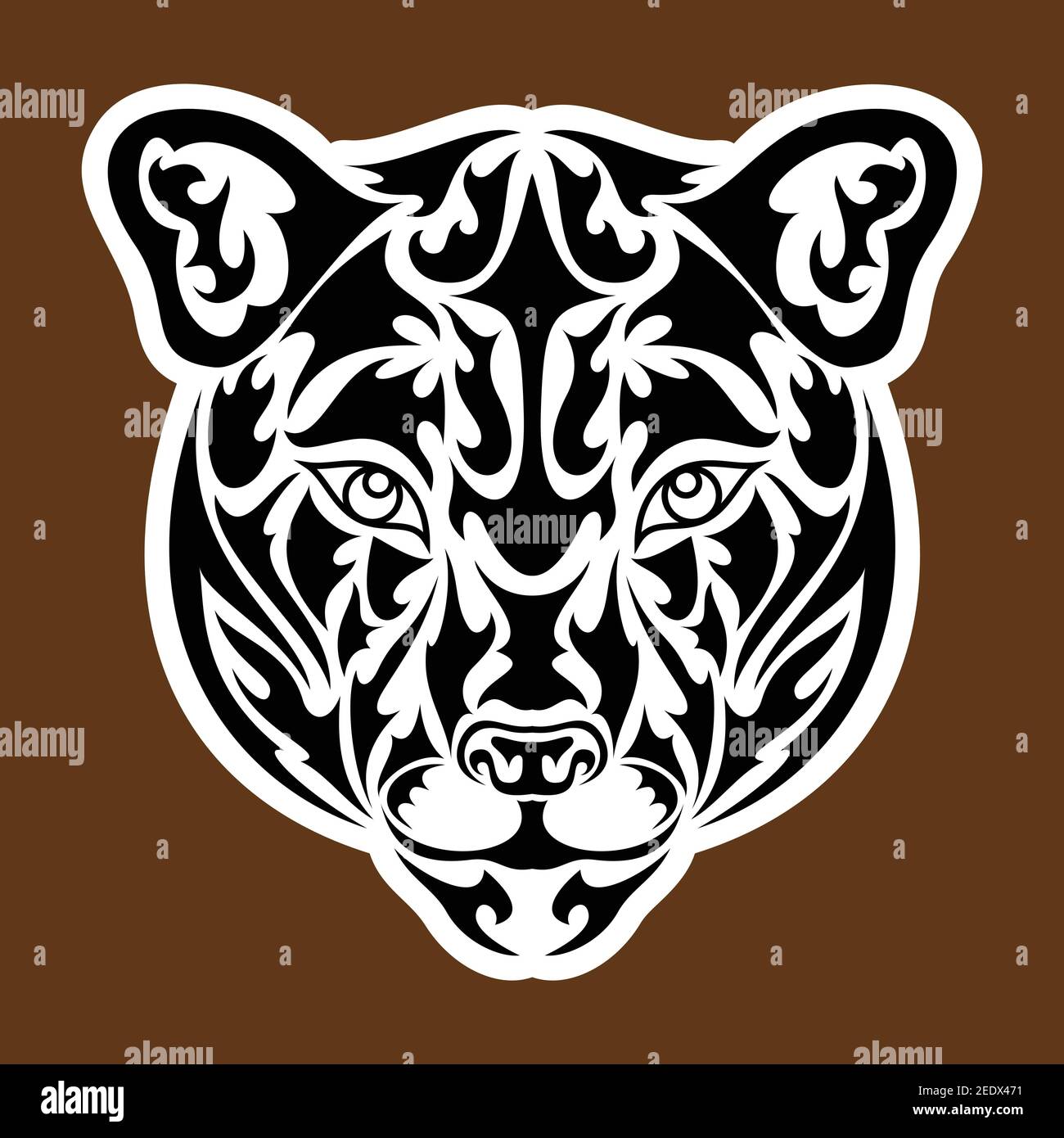 Hand drawn abstract portrait of a puma. Sticker. Vector stylized illustration isolated on brown background. Stock Vector