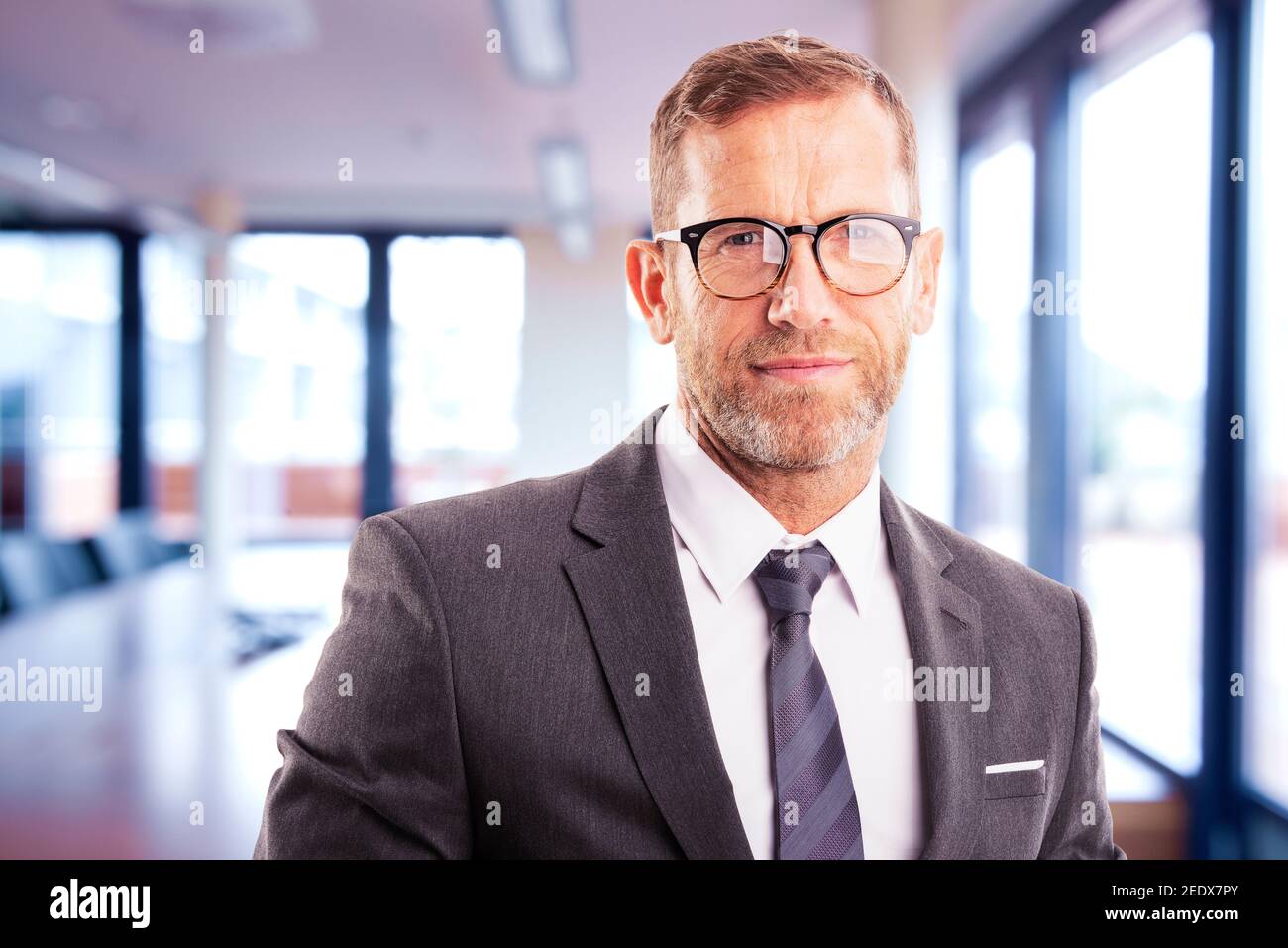 Close-up of executive businessman wearing suit and tie while standing ...
