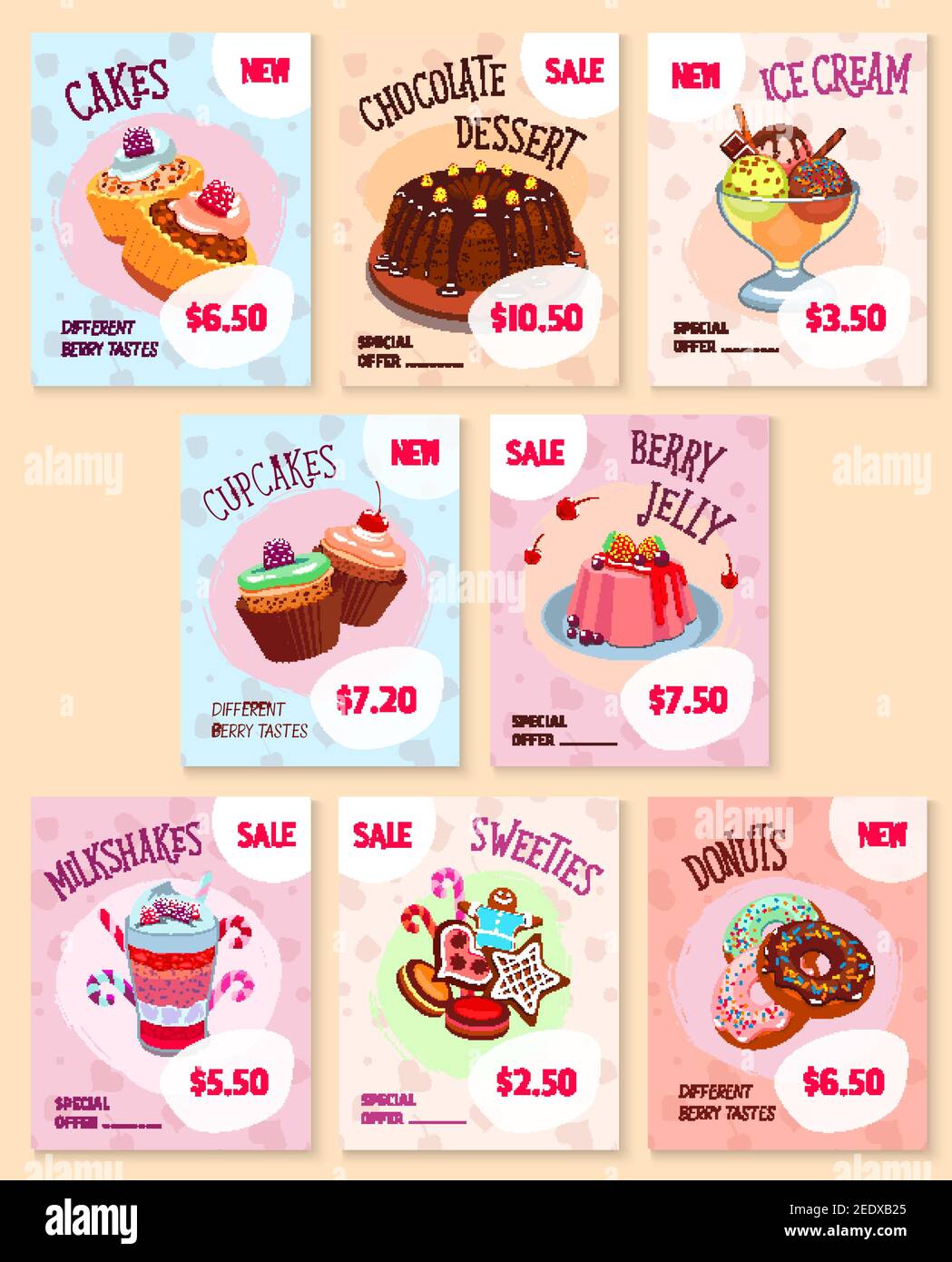 Price tags for bakery desserts. Vector special offer or discount card