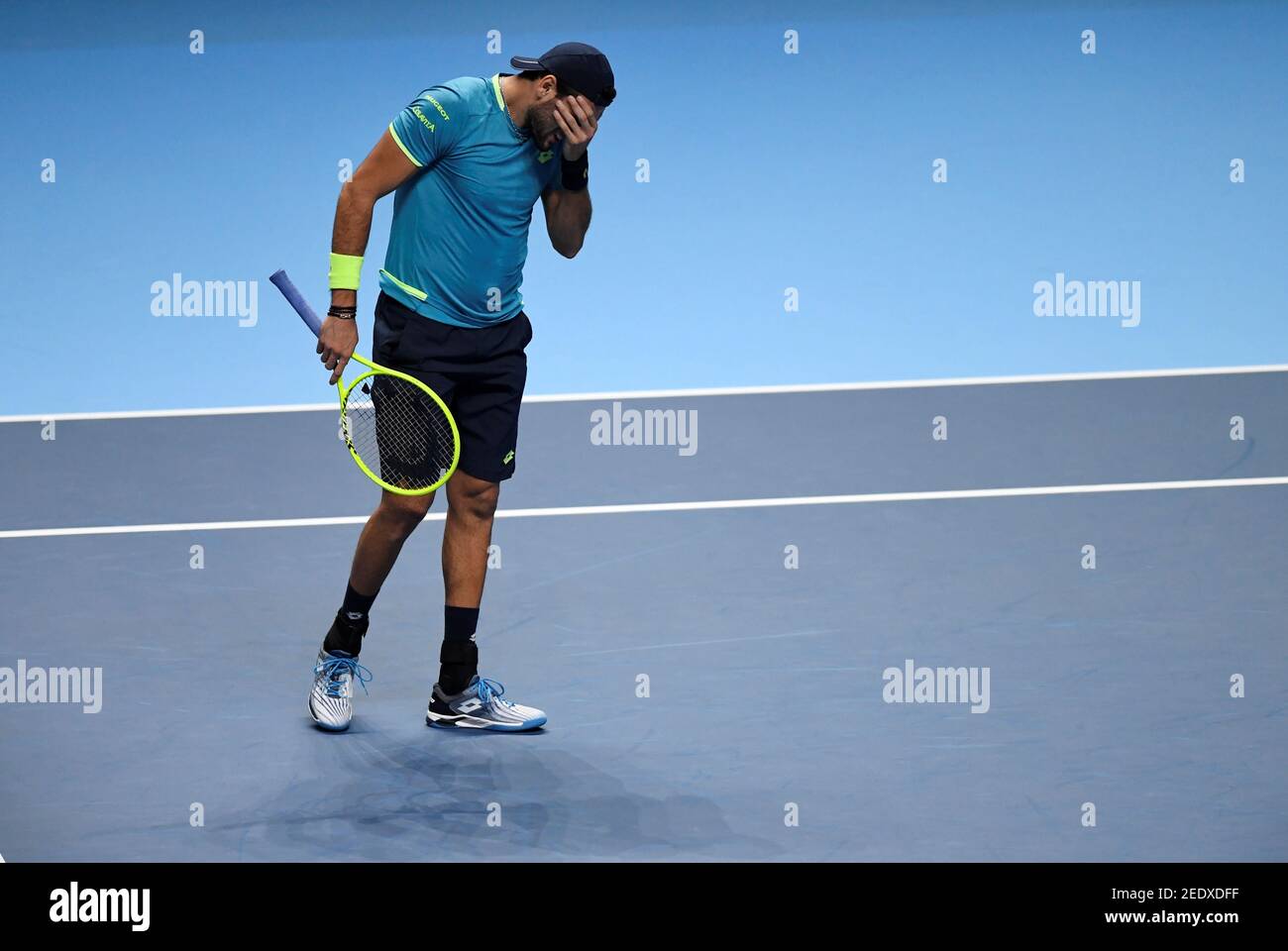 Tennis - ATP Finals - The O2, London, Britain - November 10, 2019 Italy's  Matteo Berrettini reacts during his group stage match against Serbia's  Novak Djokovic Action Images via Reuters/Tony O'Brien Stock Photo - Alamy