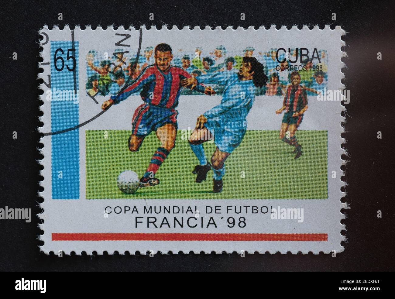 France World Cup of Soccer or Football 1998. Old Vintage Cuban Postal Stamp Stock Photo