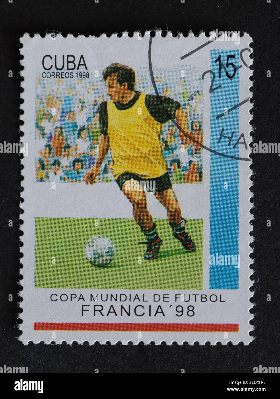 France World Cup of Soccer or Football 1998. Old Vintage Cuban Postal Stamp Stock Photo