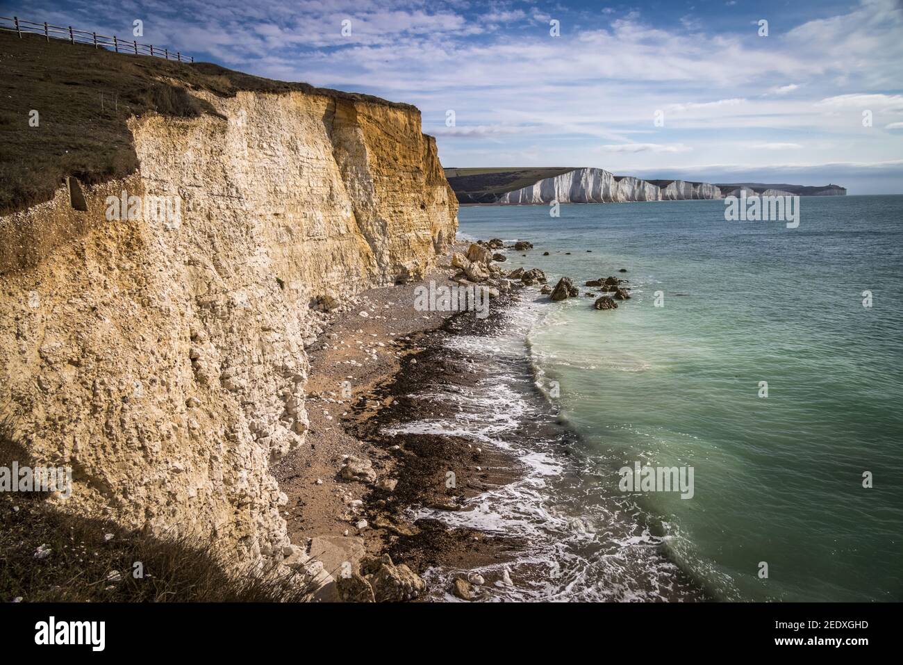 Seaford Head and Seven Sisters chalk cliffs, Sussex, England Stock Photo