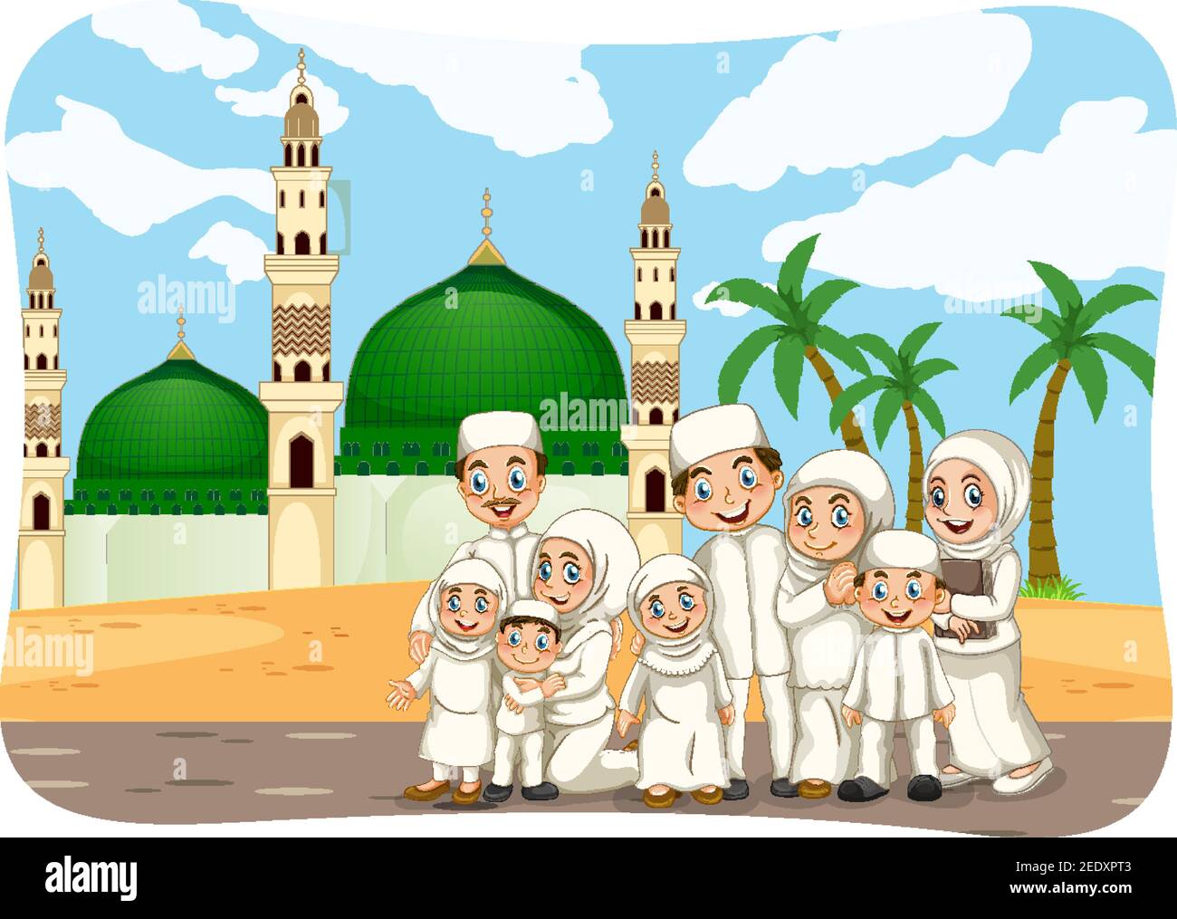 Scene with muslim family cartoon character illustration Stock Vector