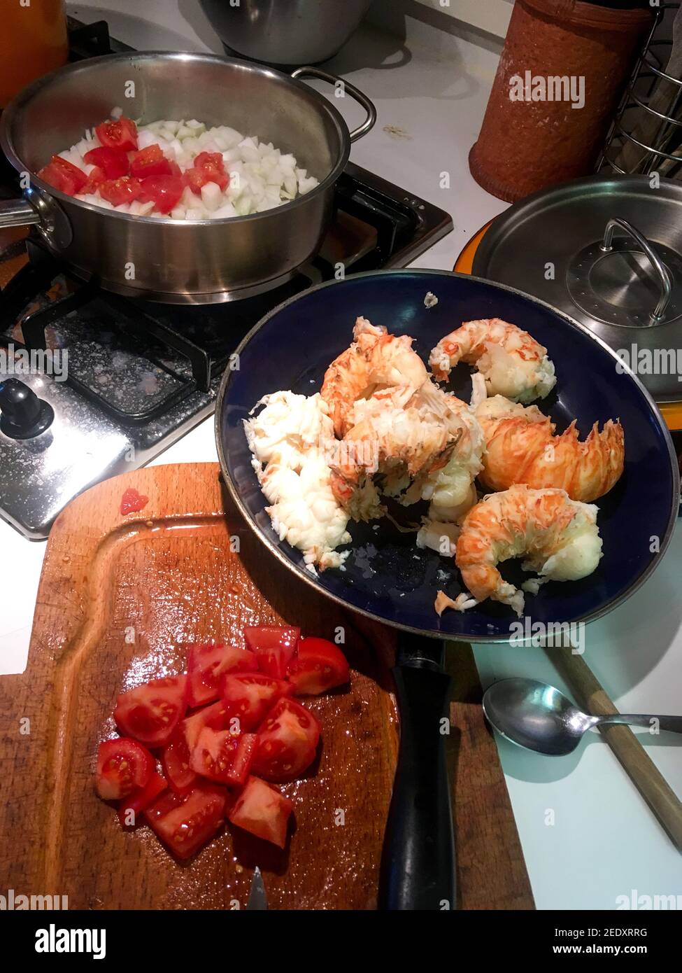 Cooking fresh lobster, France Stock Photo Alamy