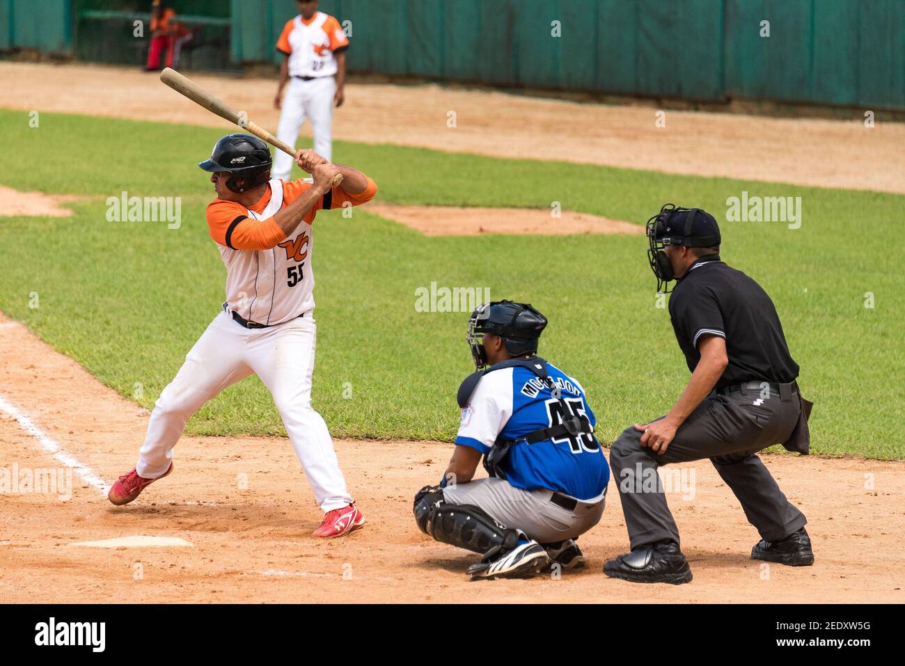 Cuban baseball classic Industriales vs Villa Clara in the stadium Sandino. Frank Morejon plays