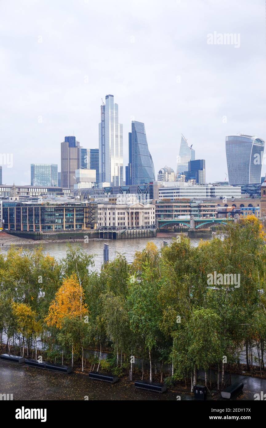 View from Tate Modern, Millennium Bridge Footbridge, River Thames in London Stock Photo