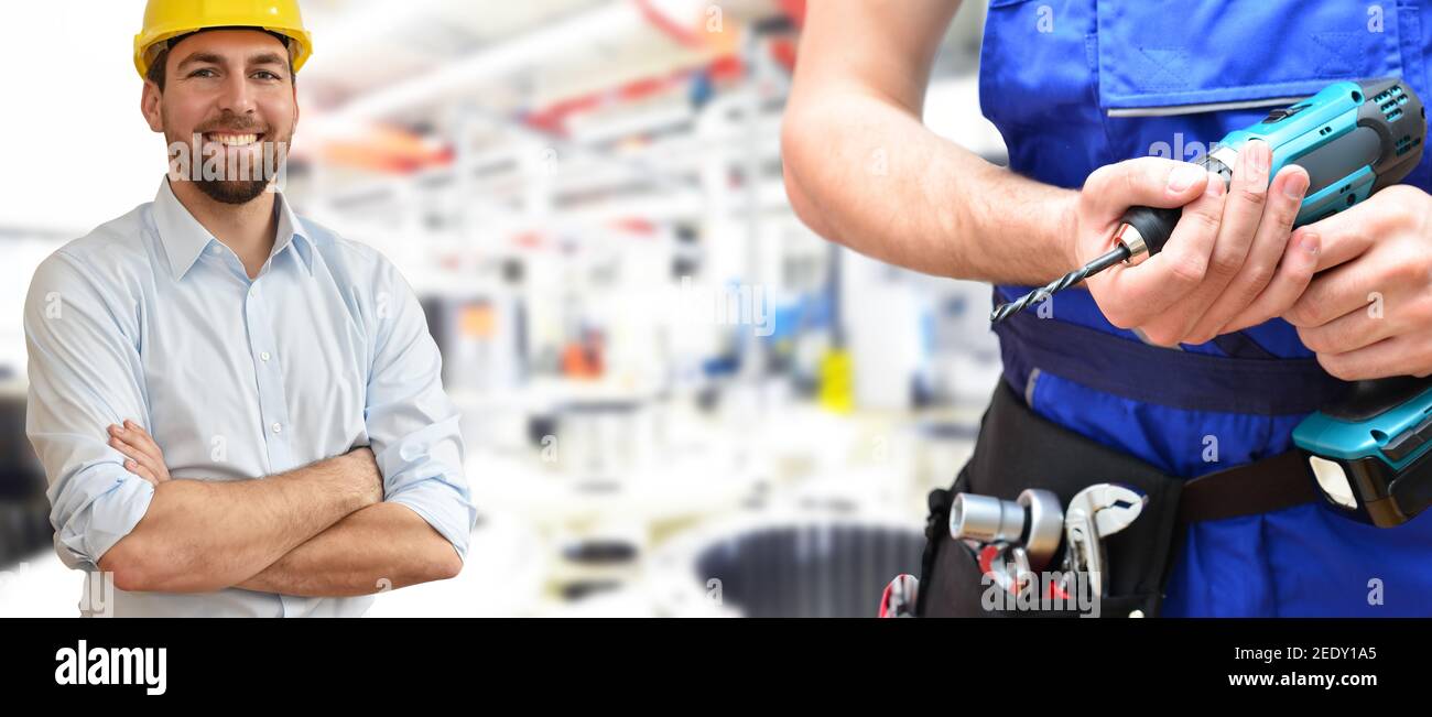 worker and businessman in industrial building -teamwork  engineering and mechanical operations Stock Photo