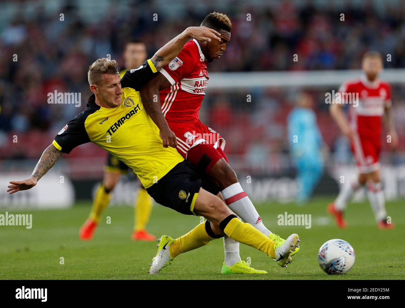 Soccer Football - Championship - Middlesbrough vs Burton Albion -  Middlesbrough, Britain - August 15, 2017 Middlesbrough's Britt Assombalonga  in action with Burton Albions' Kyle McFadzean Action Images/Lee Smith Stock  Photo - Alamy