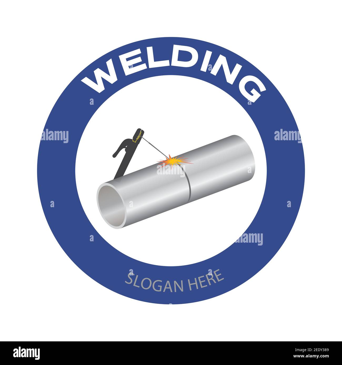 Welding company logo. Welding torch and tube with spark on white background. Vector illustration construction badge design. Stock Vector