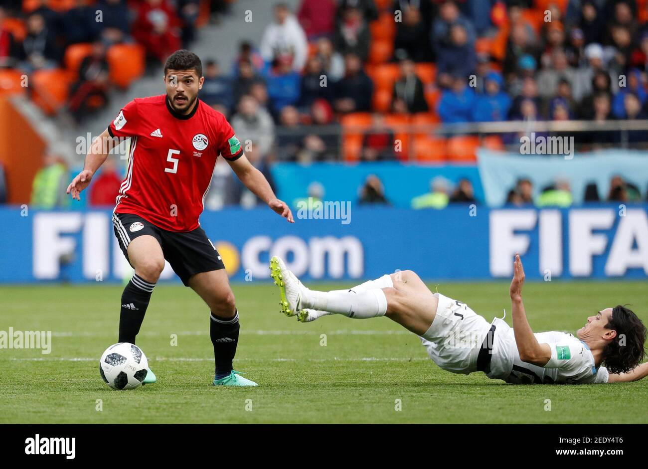 Soccer Football World Cup Group A Egypt Vs Uruguay Ekaterinburg Arena Yekaterinburg Russia June 15 18 Egypt S Sam Morsy In Action With Uruguay S Edinson Cavani Reuters Damir Sagolj Stock Photo Alamy