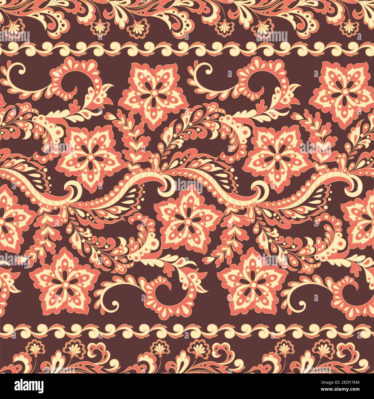 Ffloral seamless pattern in batik style, Vector background Stock Vector