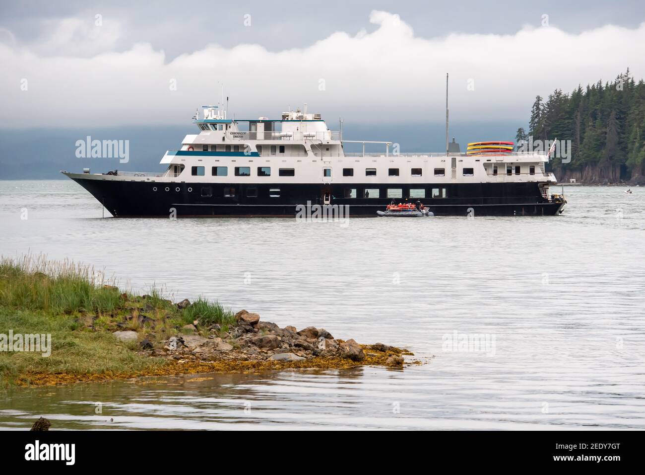 Chichagof Dream in Alaska is Alaskanowned and family operated expeditionary cruise ship Stock