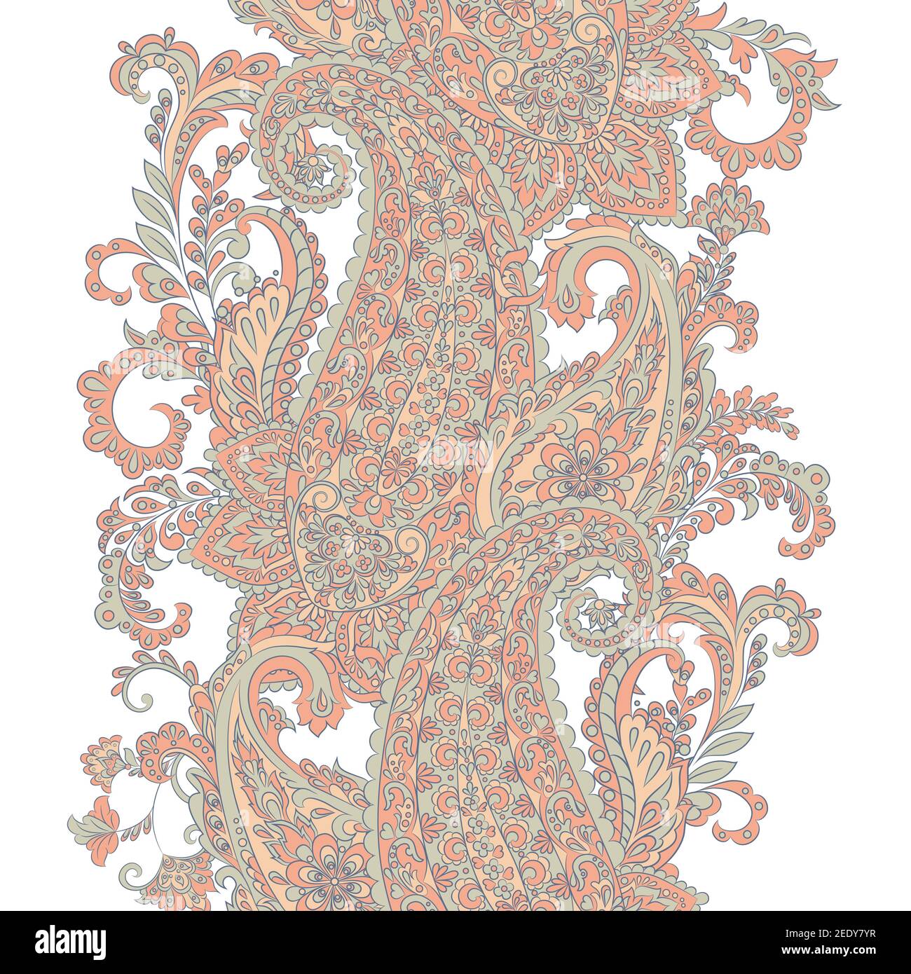 Paisley Damask ornament. Isolated Vector border Stock Vector